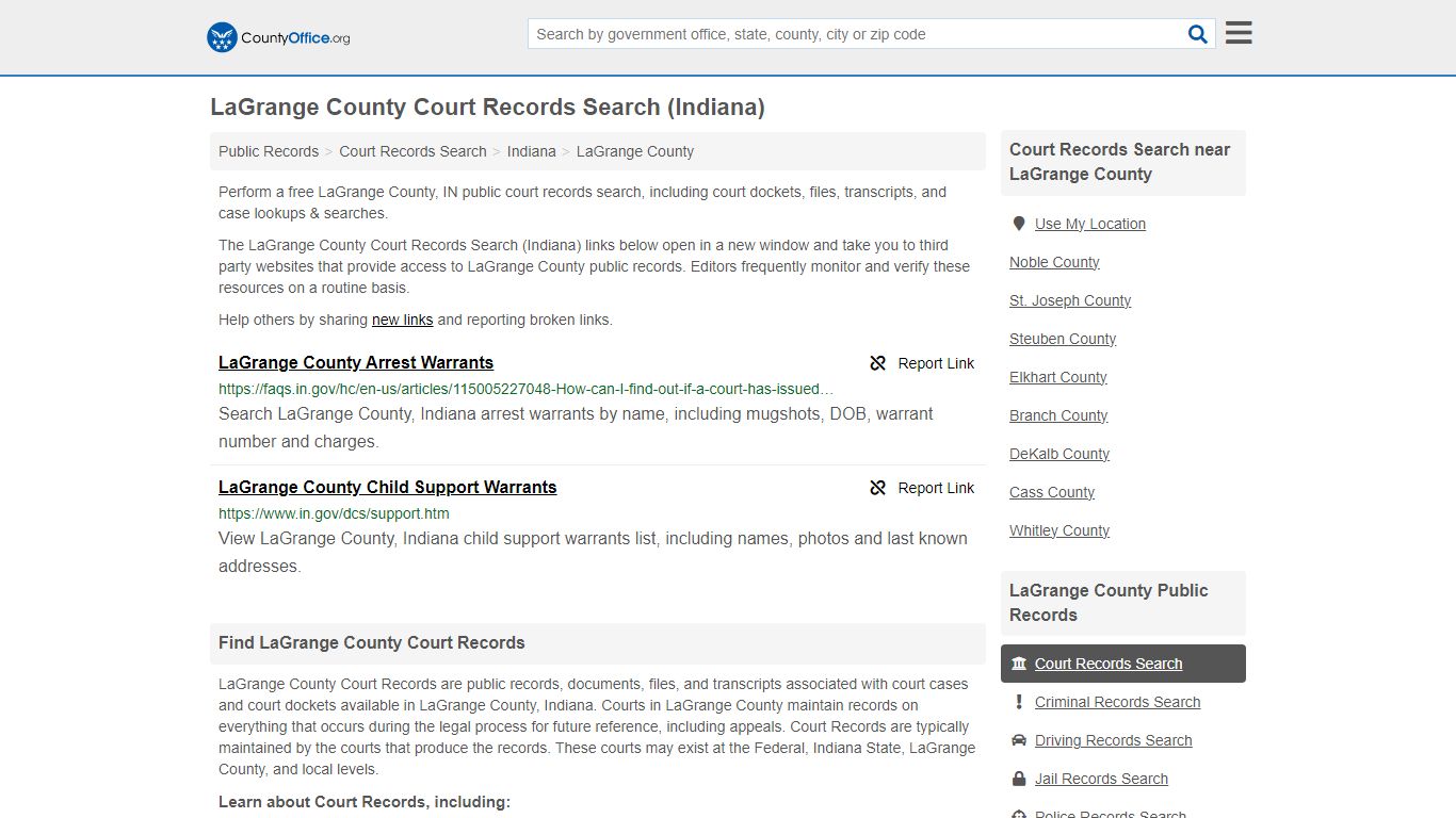 Court Records Search - LaGrange County, IN (Adoptions, Criminal, Child ...